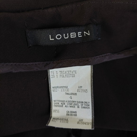 Louben Brown Front Zip  Trouser Triacetate ‎ Pants Women Size 4 - Picture 3 of 8